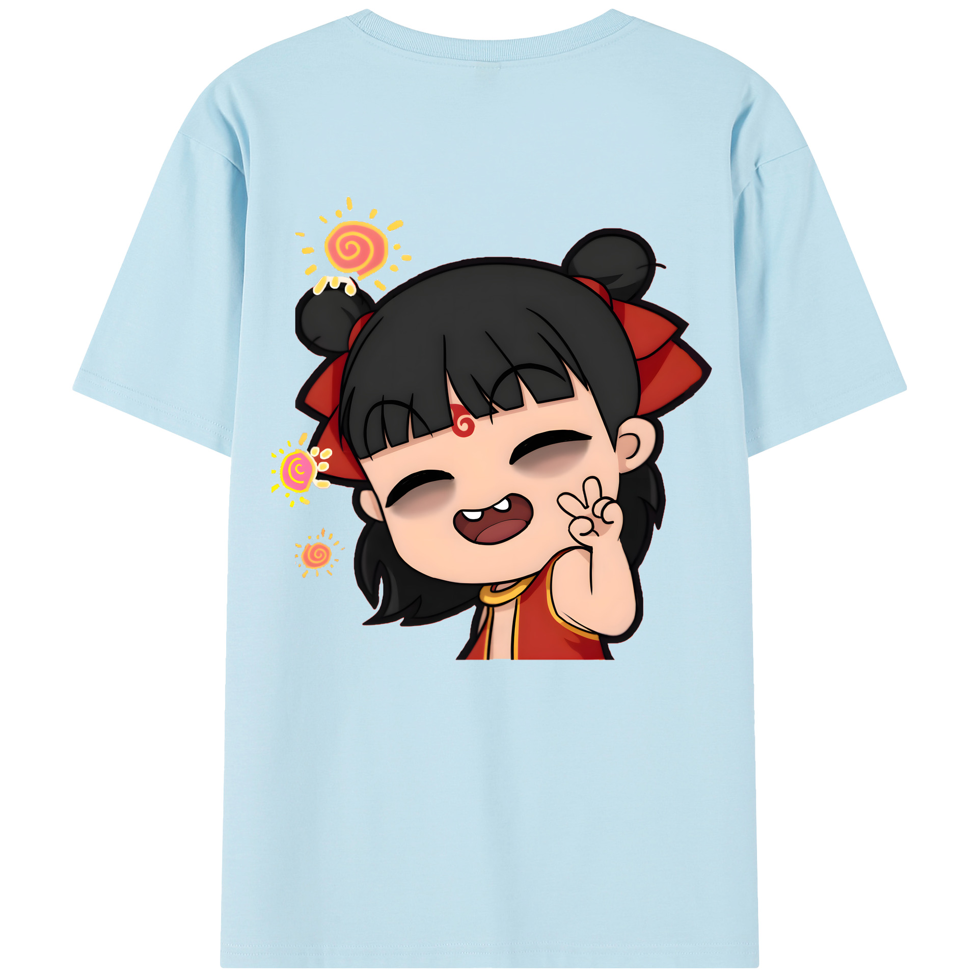 （画像用） Ne Zha 2 ナタ 魔童の大暴れ 綿100％半袖Tシャツ（背面プリント）
